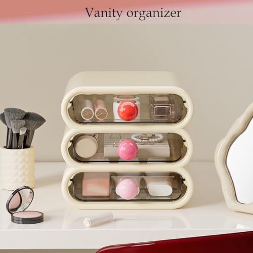 3-Tier Clear Makeup Organizer Drawer with Handles for Vanity, Bathroom & Desk