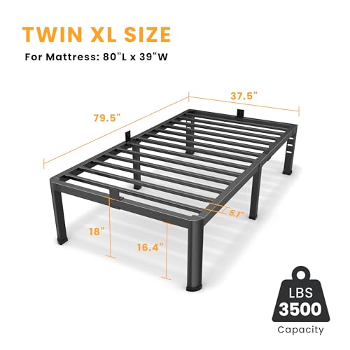 Superay 18 Inch Twin XL Metal Platform Bed Frame with Rounded Corners & Support Legs
