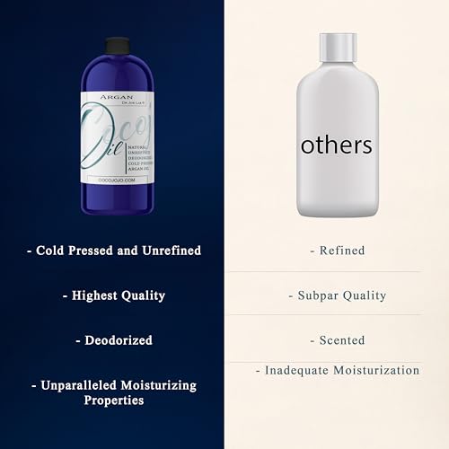 cocojojo Argan Oil Deodorized for Hair Treatment Oils, Pure Argan Oil for Face, Unrefined Unscented Cold Pressed Extra Virgin - 32 Oz - Packaging May Vary