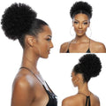 8 Inch Afro Puff Ponytail Extensions Human Hair Natural Black Clip-On Curly Bun