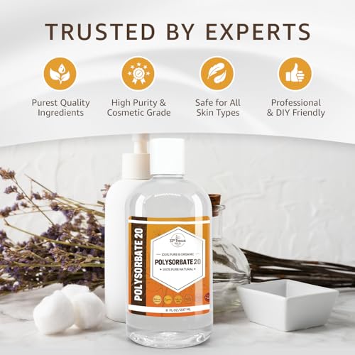 Polysorbate 20 USP Grade - Natural Emulsifier & Solubilizer for Cosmetics & Personal Care, 32oz