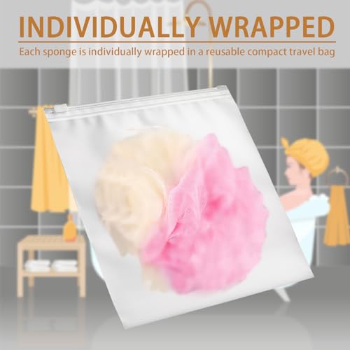 Travel Loofah Set - 20 Multicolor Body Sponges with Travel Pouches