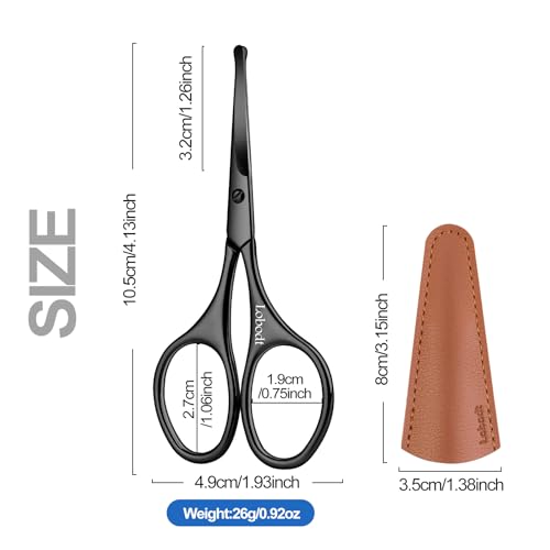4.1inch round-headed stainless steel small scissors, suitable for trimming facial hair, nose hair, eyebrows, eyelashes, beards, personal care and salon beauty salons (black)