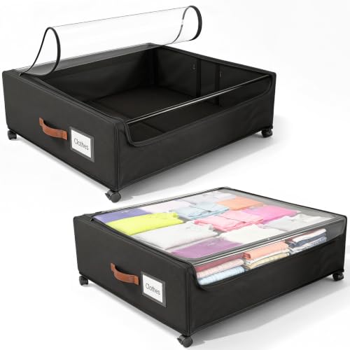 Extra Large Under Bed Storage Box with Wheels - 100L, Black, 30.7" x 24" x 9.5"