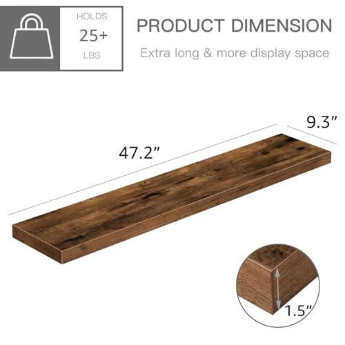 QEEIG Extra Long Floating Wall Shelves Set of 2 - Brown, 47.2 Inch