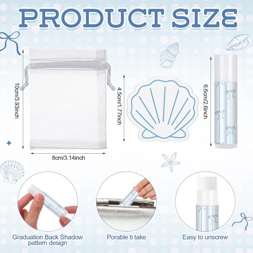 Blue Coastal Seashell Lip Balm Set - 36 Nautical Party Favors, Beach Gift for Bachelorette & Wedding