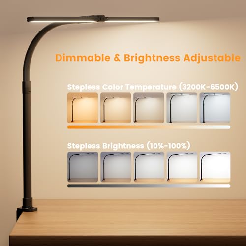 Black Clamp LED Desk Lamp with Remote Control, Dimmable 24W Tall Gooseneck Light