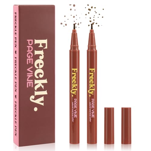 2PCS Freckle Pen, Soft Dot Faux Freckle Stamp for Natural Lifelike Sun-kissed Makeup, Waterproof & Long Lasting Quick Dry Magic Fake Freckles Stain Marker (01 Light & 02 Medium)