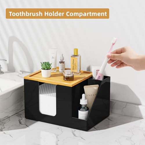 Upgrade Black Acrylic Face Towel Holder & Toothbrush Dispenser - Space Saving Bathroom Organizer