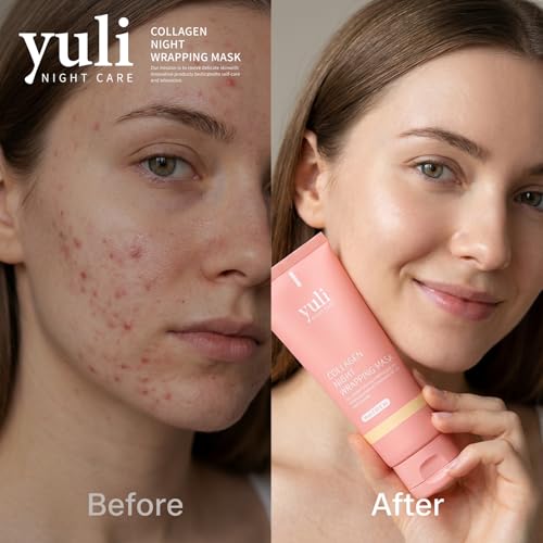YULI Collagen Overnight Wrapping Peel Off Face Mask, Yuri Overnight Collagen Face Mask Easy Peel Off Facial Mask Skin Care Night Mask