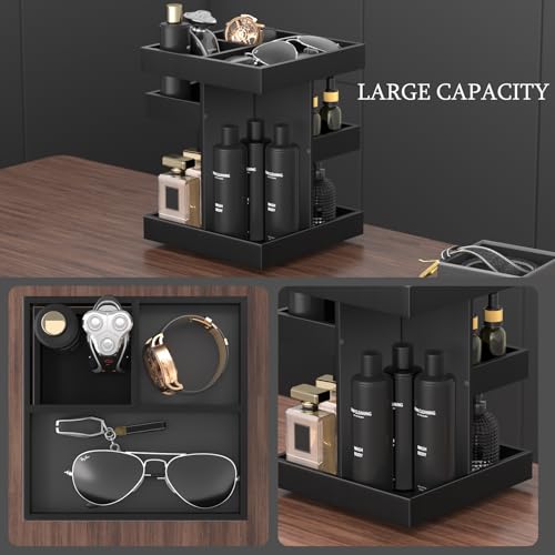 Black 360° Rotating Perfume & Grooming Organizer Stand - Large Wood Vanity Storage