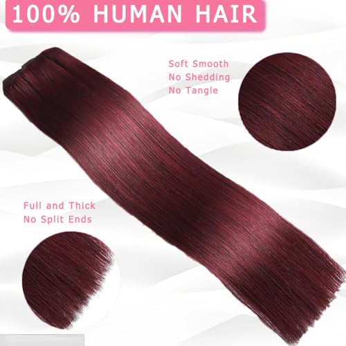 CHARMHAIR 16 Inch Remy Human Hair Clip-In Extensions Burgundy 90g - Easy Volume & Styling