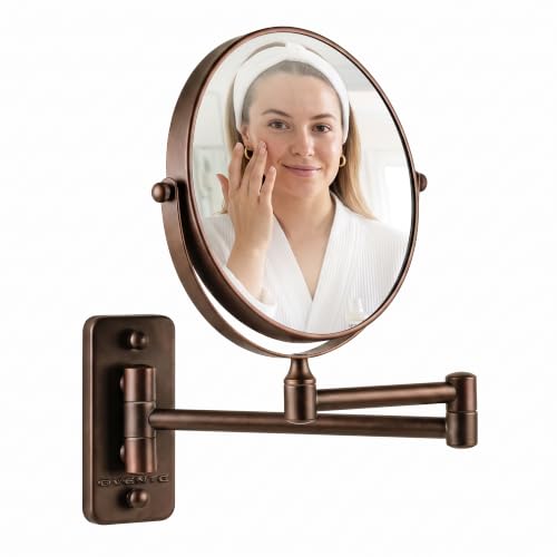 Wall Mounted Makeup Mirror 7 Inch with 10X Magnification, Antique Bronze - Extendable & Rotatable