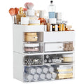 Cq Acrylic White Large 6-Drawer Makeup Organizer for Vanity & Bathroom