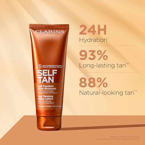 Clarins Self Tanning Milky Lotion | Self Tanner For Face and Body | Natural, Long-Lasting, Streak-Free, Sun-Kissed Glow and 24-Hour Hydration* | Non-Staining | Contains Glycerin