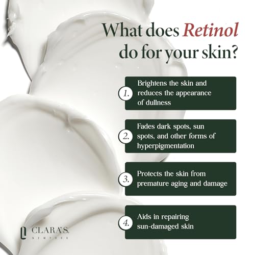 CLARA'S NEW YORK Youth Renewal Retinol (Vitamin A) Facial Cream for Anti-aging, Reducing wrinkles - Rich, Non-sticky, Fast-absorbing Formula, 50ml MADE IN USA