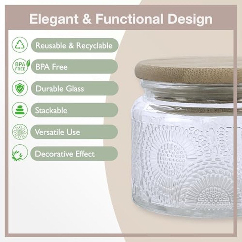 4 oz Decorative Mini Glass Jars with Bamboo Lids (24 pack, 4 Colors)