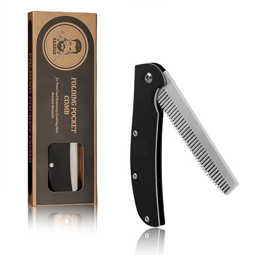 Folding Pocket Comb for Men - Stainless Steel Travel Hair & Beard Styling Tool, Compact 180¡Æ Rotating Design, Smooth Rounded Teeth, Portable Grooming Comb