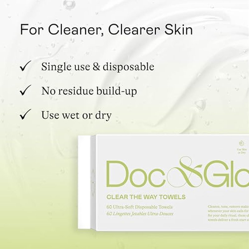 Doc & Glo Face Towel Wipes, Dry Disposable Face Towels, Perfect For Cleansing, Toning & Makeup Removal (Pack of 60)