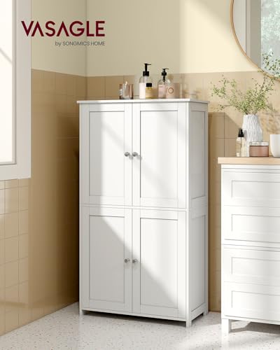 VASAGLE Floor Storage Cabinet with 4 Doors and Adjustable Shelves - Cloud White / 42.7"