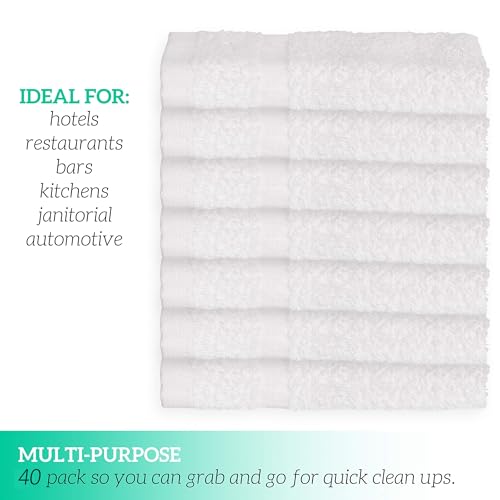 White Cotton Washcloths 12x12 Inches - 40 Pack Soft Absorbent Face & Body Towels, Bulk Bathroom Cloths