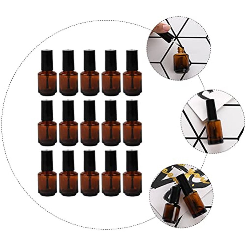 Beaupretty 15Pcs Empty Nail Polish Bottles Glass Cylindrical Vials with Brush Cap 7Ml Refillable Cosmetic Containers for Diy Nail Polish Mixing and Storage