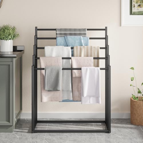 Honiter 5-Tier Wide Black Free Standing Towel Rack for Bathroom & Pool