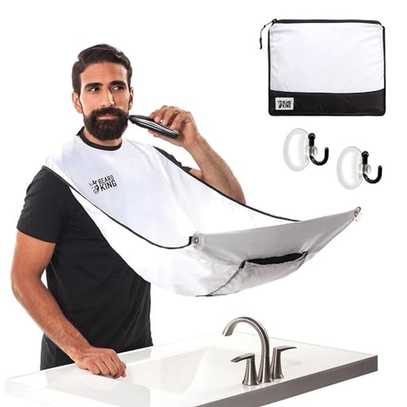 Beard King Beard Bib Apron - As Seen on Shark Tank ? Gifts for Him, Stocking Stuffers for Men, Mens Gift, White