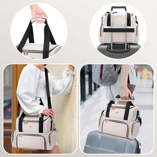 Beige Large Nail Polish Organizer Bag with Lamp & Detachable Compartments