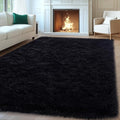 Black 8x10 Area Rug for Living Room - Fluffy Non-Slip Bedroom Carpet