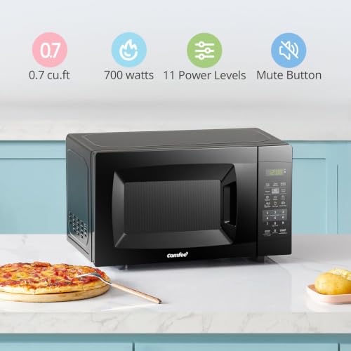 COMFEE' 0.7 Cu Ft Countertop Microwave Oven - Black, 700W, ECO Mode, Child Lock