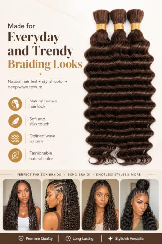 Human Braiding Hair Bundles for Boho Knotless & Goddess Styles - 22 Inch Dark Brown #4-BRD-D
