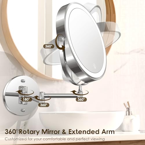 Wall Mounted Lighted Makeup Mirror 1x/10x Magnification Silver
