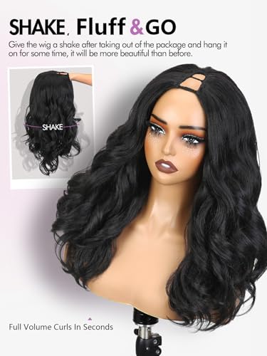 WIGER Black Yaki Curly V Part Synthetic Wig Layered U Part Half Hair Extension