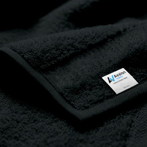Avalon Towels Black Cotton Face Washcloths 12x12 Inch, Pack of 48
