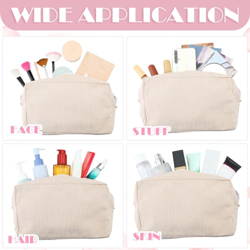 Amylove 12 Pcs Corduroy Makeup Bag Large Capacity Preppy Cosmetic Bag Bulk DIY Daily Use Plain Portable Makeup Pouch Travel Purse Organizer Storage for Women Xmas Gift(Beige Pink)