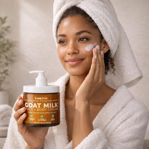 LuxeJoie Goat Milk Face & Body Cream, Fragrance Free Deep Moisturizer for Dry Sensitive Skin, Fast Absorbing Non-Greasy Hydration, 2 oz