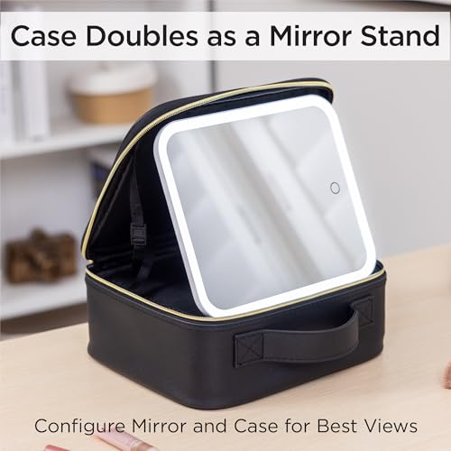 Travel Makeup Bag with LED Mirror, Cosmetic Organizer with Lighted Mirror
