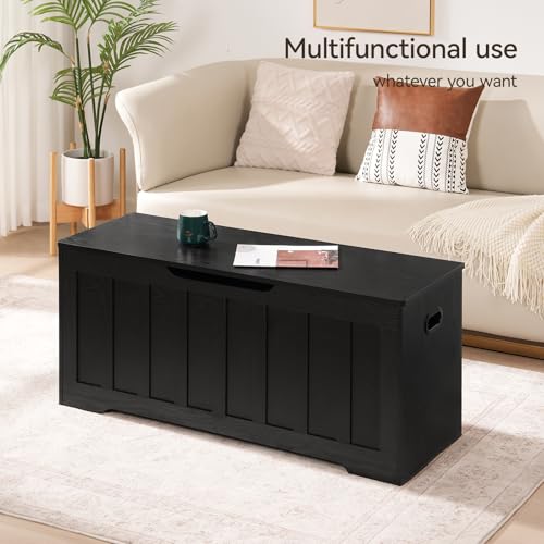 Extra Large Storage Chest with Safety Hinges, Black, 43.3 x 15.7 x 19.1 Inches