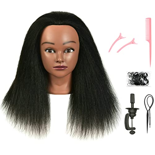 African American Mannequin Head with Human Hair for Hair Styling Practice - Natural Black, Straight, 22 Inch
