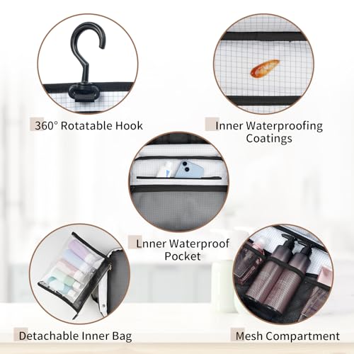 Travel Toiletry Bag, Large Hanging Toiletry Bag for Women Men, Cosmetic Makeup Bag for Traveling, Makeup Organizer for Full-Size Shampoo, Travel Essentials Bag