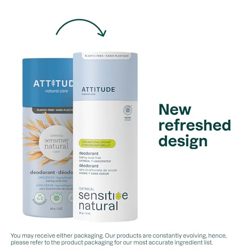 BIO SPECTRA ATTITUDE Unscented Baking Soda Free Deodorant for Sensitive Skin - 3 Ounces, Pack of 1