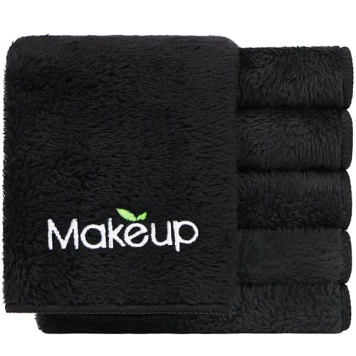 Orighty 6 Pack Premium Makeup Remover Wash Cloths - Super Soft, Quick Dry Microfiber Coral Fleece Face Makeup Towels for Cleansing, 13 x 13 Inch, Black