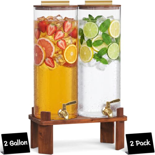 2 Gallon Glass Drink Dispenser with Wooden Stand & Leakproof Spigot