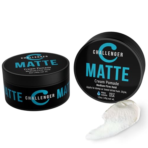 Challenger Matte Cream Pomade Combo - 2.25oz Pack of 2 Travel Size Water-Based Matte Hair Gel - Medium Hold, All Hair Types