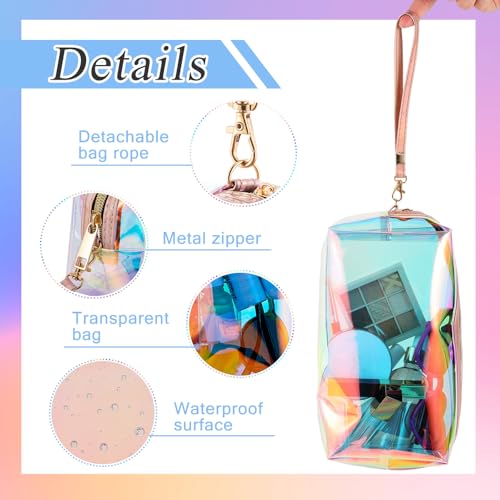 Clear Iridescent Holographic Makeup Bag with Zipper - L - 8 Pack