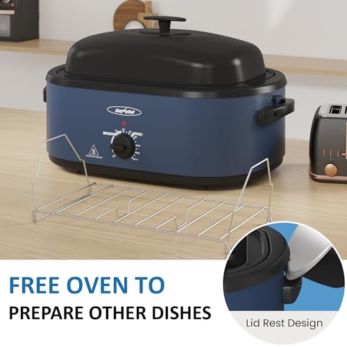 20QT Electric Roaster Oven with 3 Removable Trays, Self-Basting Lid, Defrost & Warm Function - Blue Variation
