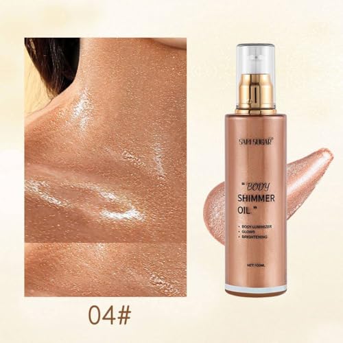 SAM SUGAR Shimmer Body Oil 3.38 Fl OZ Long Lasting Liquid Illuminator with Brush for Body Glow Illuminating Body Moisturizer 100ml Body & Face Highlighter for a Radiant Glow£¨04#£©