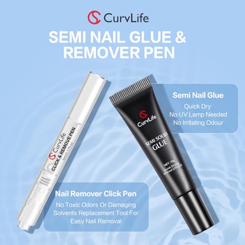 Semi Solid Nail Glue Gel Pack of 2 15g with Nail Remover Pen - No UV Needed