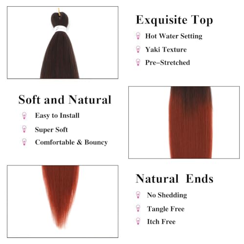 Ombre Ginger Pre Stretched Braiding Hair Extensions 26 Inch - 8 Packs / Lot